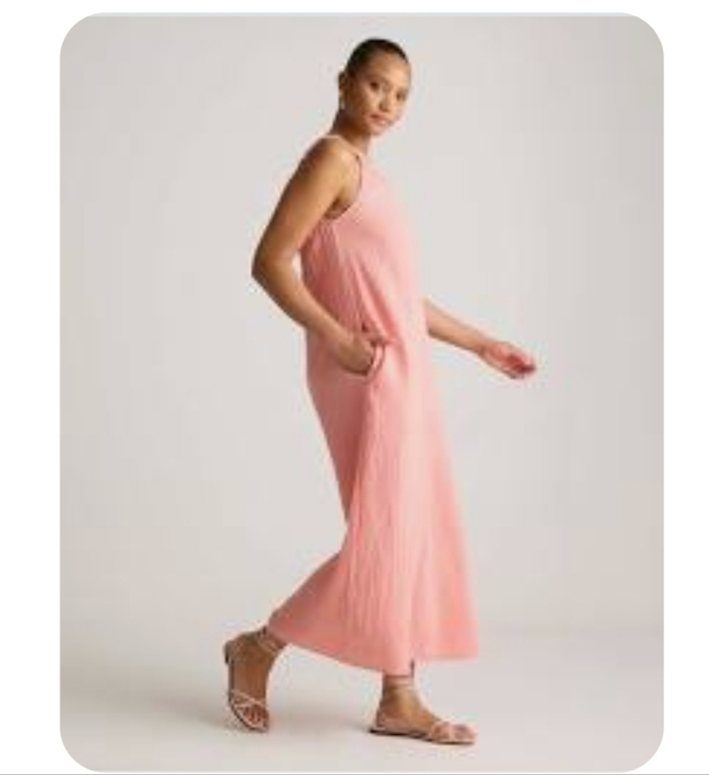 Quince Sleeveless Tiered Midi Dress in Coral Pink - Picture 3 of 12